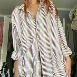 rainbow striped button up top